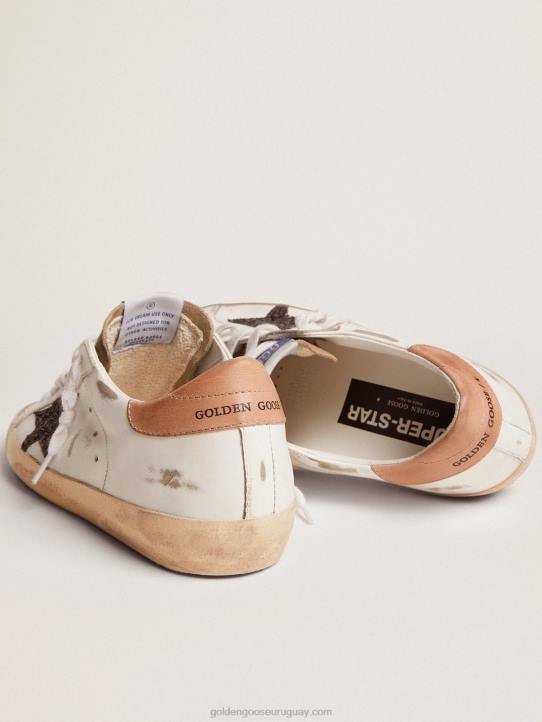 mujer zapatillas super-star con estrella de purpurina negra y refuerzo del talón de piel rosa antiguoGolden Goose 02H6103