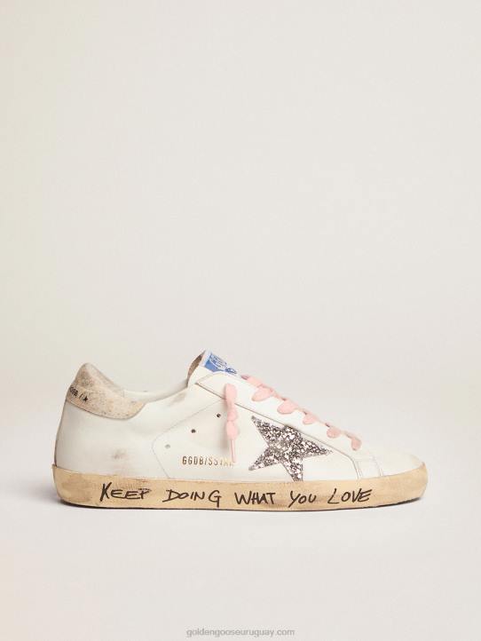 mujer zapatillas super-star con estrella de purpurina plateada y refuerzo del talón de piel con estampado de leopardoGolden Goose 02H6273