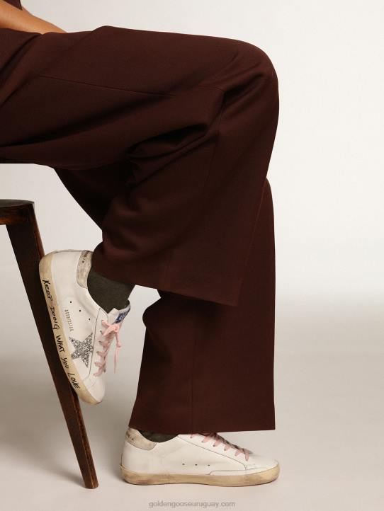 mujer zapatillas super-star con estrella de purpurina plateada y refuerzo del talón de piel con estampado de leopardoGolden Goose 02H6273