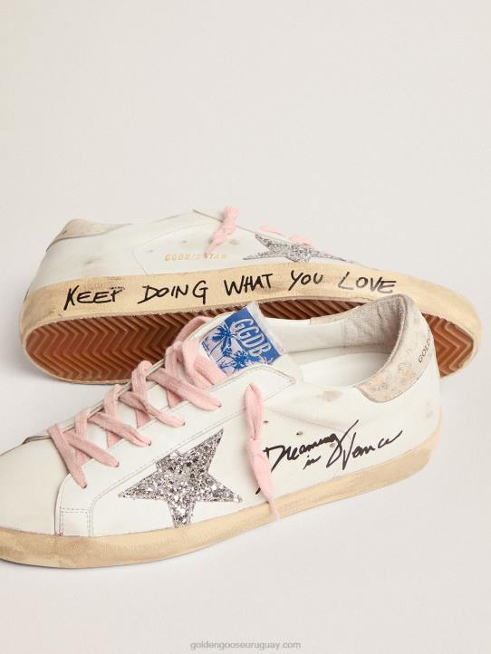 mujer zapatillas super-star con estrella de purpurina plateada y refuerzo del talón de piel con estampado de leopardoGolden Goose 02H6273