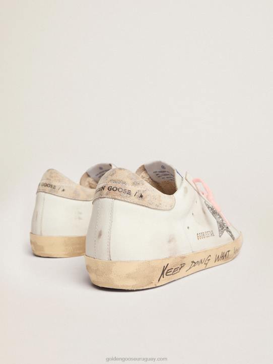 mujer zapatillas super-star con estrella de purpurina plateada y refuerzo del talón de piel con estampado de leopardoGolden Goose 02H6273