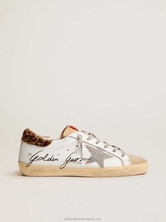 mujer zapatillas super-star con refuerzo en el talón de piel de potro con estampado de leopardo y estrella de swarovskiGolden Goose 02H6104