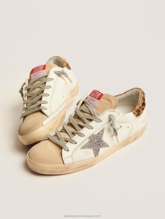 mujer zapatillas super-star con refuerzo en el talón de piel de potro con estampado de leopardo y estrella de swarovskiGolden Goose 02H6104