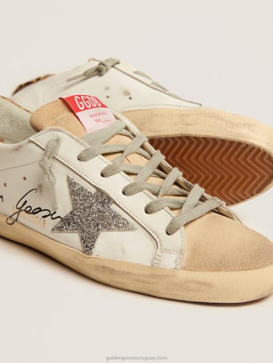 mujer zapatillas super-star con refuerzo en el talón de piel de potro con estampado de leopardo y estrella de swarovskiGolden Goose 02H6104
