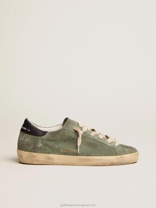 mujer zapatillas super-star de ante verde militar con estrella perforada y refuerzo del talón de piel azul oscuroGolden Goose 02H649