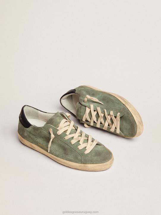 mujer zapatillas super-star de ante verde militar con estrella perforada y refuerzo del talón de piel azul oscuroGolden Goose 02H649