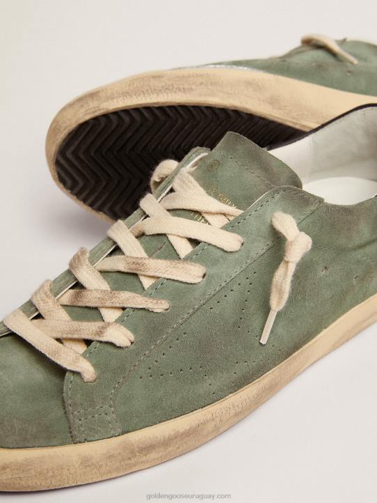 mujer zapatillas super-star de ante verde militar con estrella perforada y refuerzo del talón de piel azul oscuroGolden Goose 02H649