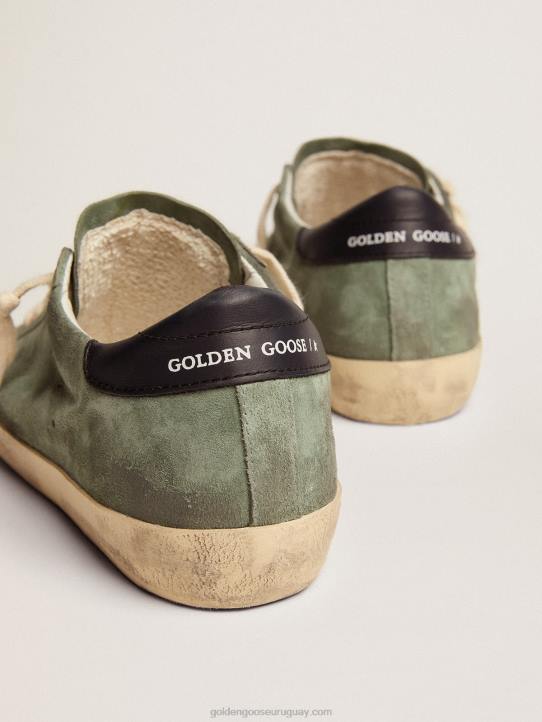 mujer zapatillas super-star de ante verde militar con estrella perforada y refuerzo del talón de piel azul oscuroGolden Goose 02H649