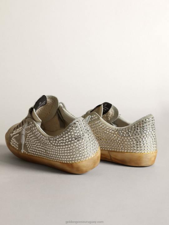 mujer zapatillas super-star de nubuck blanco roto y cristales de swarovski plateados con estrella de ante gris hieloGolden Goose 02H653