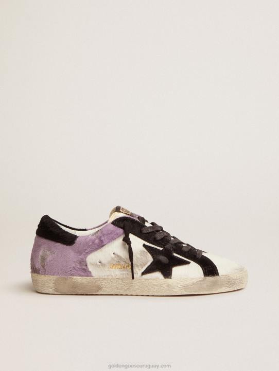 mujer zapatillas super-star de piel de potro blanca y lila con inserciones de piel de potro negraGolden Goose 02H6135