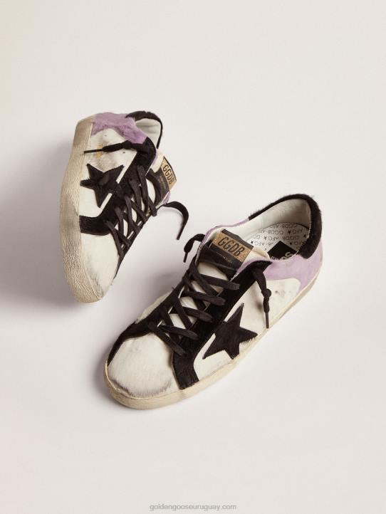 mujer zapatillas super-star de piel de potro blanca y lila con inserciones de piel de potro negraGolden Goose 02H6135