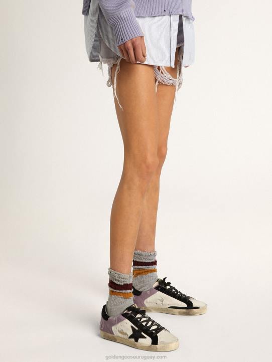 mujer zapatillas super-star de piel de potro blanca y lila con inserciones de piel de potro negraGolden Goose 02H6135
