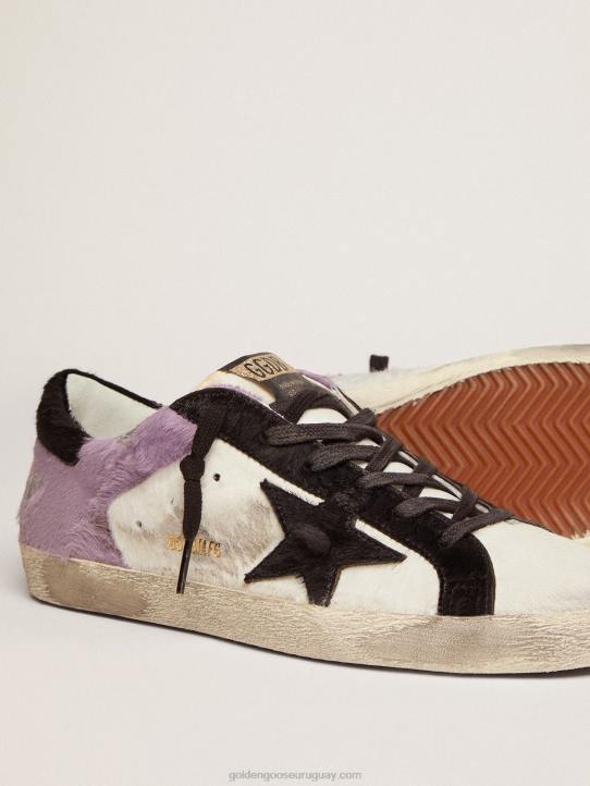 mujer zapatillas super-star de piel de potro blanca y lila con inserciones de piel de potro negraGolden Goose 02H6135