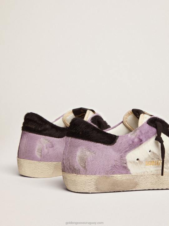 mujer zapatillas super-star de piel de potro blanca y lila con inserciones de piel de potro negraGolden Goose 02H6135