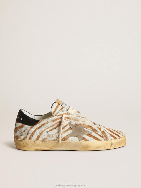 mujer zapatillas super-star de piel de potro con estampado de cebra y estrella de ante gris tórtolaGolden Goose 02H6243