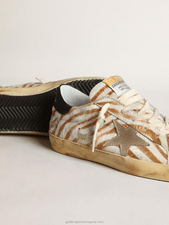 mujer zapatillas super-star de piel de potro con estampado de cebra y estrella de ante gris tórtolaGolden Goose 02H6243