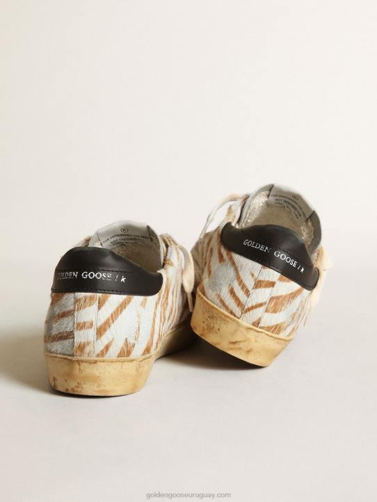 mujer zapatillas super-star de piel de potro con estampado de cebra y estrella de ante gris tórtolaGolden Goose 02H6243