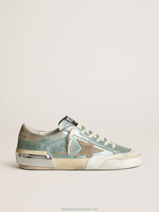 mujer zapatillas super-star de piel laminada verde menta con estrella de ante gris hielo y multifoxingGolden Goose 02H648