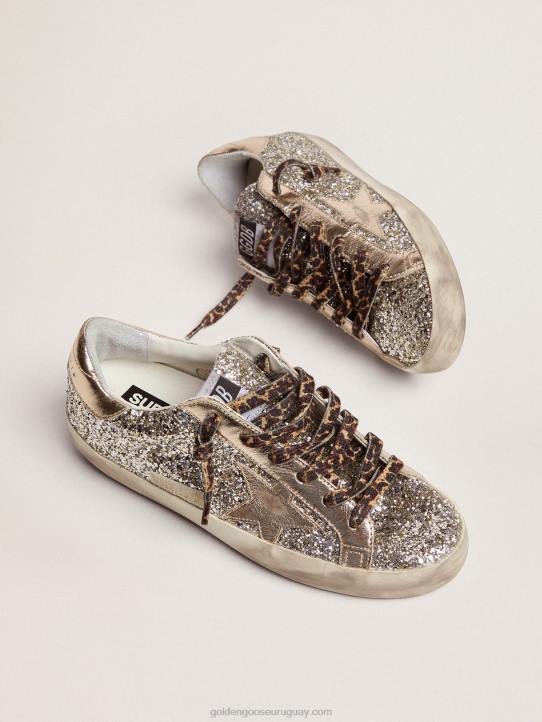 mujer zapatillas super-star de purpurina color platino con estrella y refuerzo en el talón de piel laminada tono sobre tonoGolden Goose 02H6286