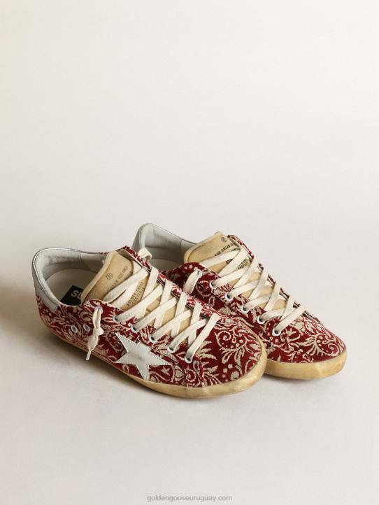 mujer zapatillas super-star de tejido jacquard rojo oscuro y marfil con estrella de piel blancaGolden Goose 02H6270