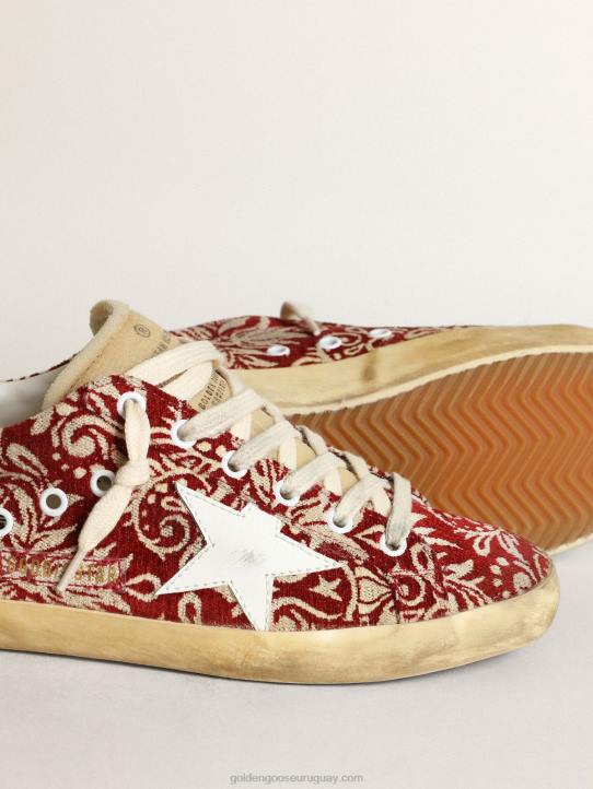 mujer zapatillas super-star de tejido jacquard rojo oscuro y marfil con estrella de piel blancaGolden Goose 02H6270