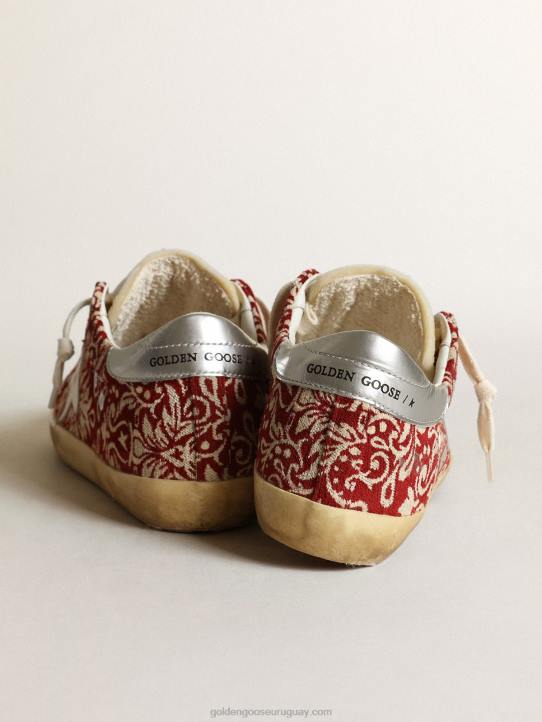 mujer zapatillas super-star de tejido jacquard rojo oscuro y marfil con estrella de piel blancaGolden Goose 02H6270