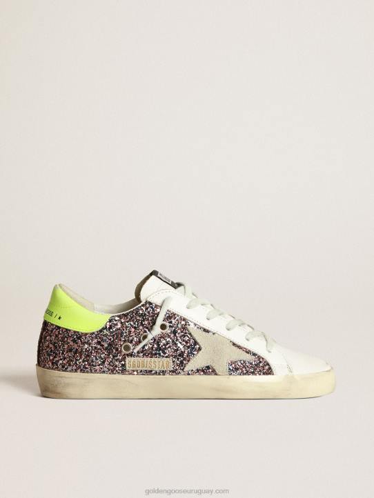 mujer zapatillas super-star en purpurina gris y rosa con estrella de ante gris hieloGolden Goose 02H6265