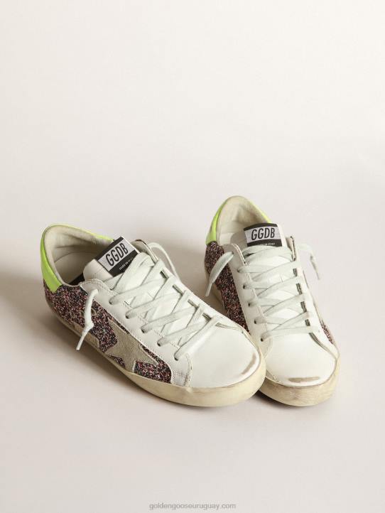 mujer zapatillas super-star en purpurina gris y rosa con estrella de ante gris hieloGolden Goose 02H6265