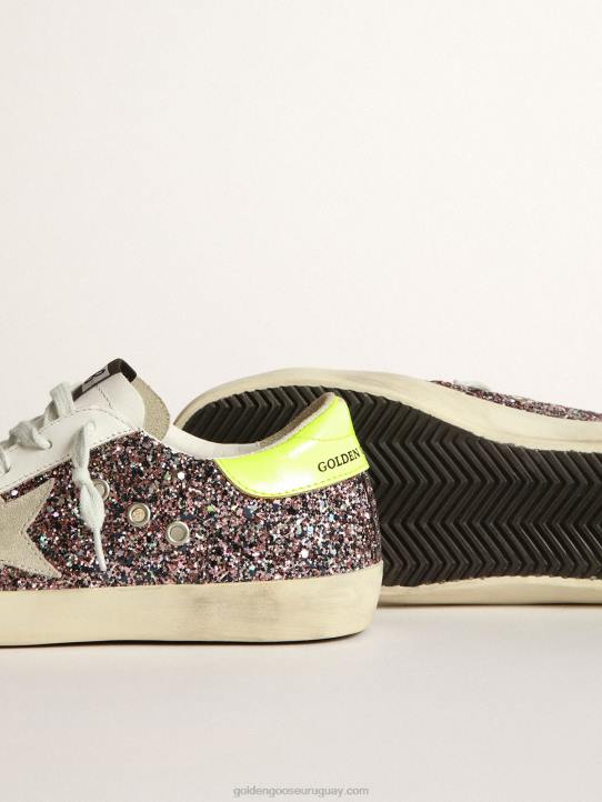 mujer zapatillas super-star en purpurina gris y rosa con estrella de ante gris hieloGolden Goose 02H6265