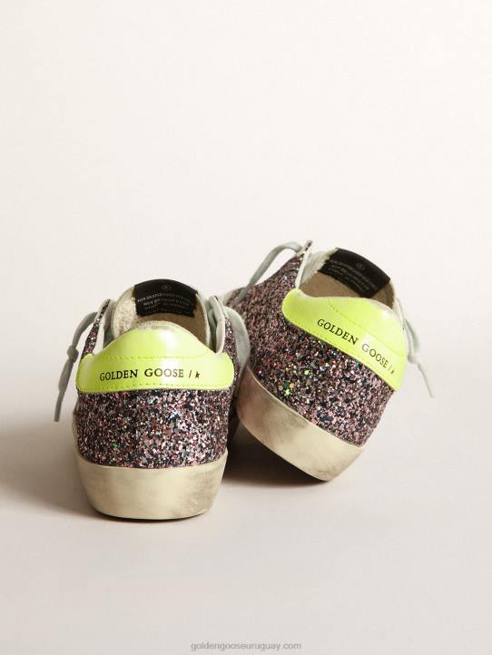 mujer zapatillas super-star en purpurina gris y rosa con estrella de ante gris hieloGolden Goose 02H6265