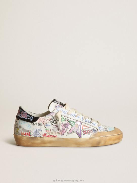 mujer zapatillas super-star penstar de piel blanca con letras multicolores por toda la superficieGolden Goose 02H641