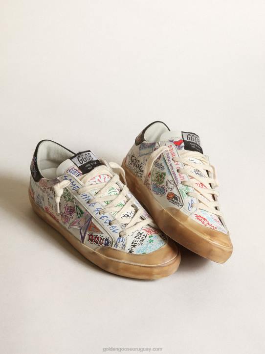 mujer zapatillas super-star penstar de piel blanca con letras multicolores por toda la superficieGolden Goose 02H641
