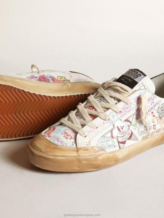mujer zapatillas super-star penstar de piel blanca con letras multicolores por toda la superficieGolden Goose 02H641