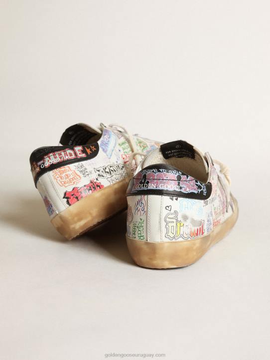 mujer zapatillas super-star penstar de piel blanca con letras multicolores por toda la superficieGolden Goose 02H641