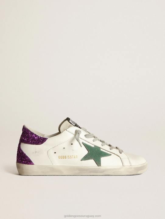 mujer zapatillas superestrella blancas con purpurina en la parte trasera violetaGolden Goose 02H633