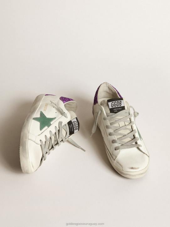 mujer zapatillas superestrella blancas con purpurina en la parte trasera violetaGolden Goose 02H633