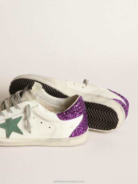 mujer zapatillas superestrella blancas con purpurina en la parte trasera violetaGolden Goose 02H633