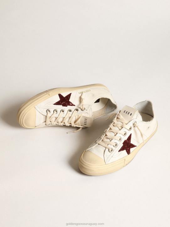 mujer Zapatillas deportivas v-star de napa blanca con estrella roja brillanteGolden Goose 02H643