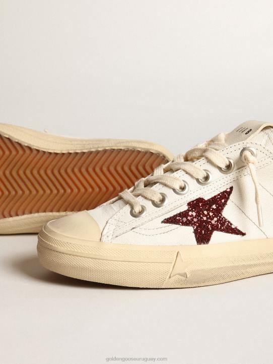 mujer Zapatillas deportivas v-star de napa blanca con estrella roja brillanteGolden Goose 02H643