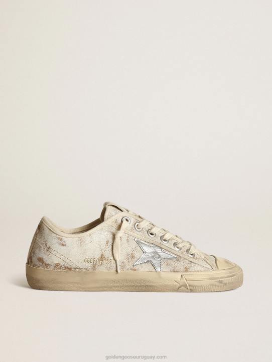 mujer Zapatillas deportivas v-star de piel blanca brillante con estrella de piel plateada metalizadaGolden Goose 02H663