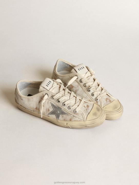 mujer Zapatillas deportivas v-star de piel blanca brillante con estrella de piel plateada metalizadaGolden Goose 02H663
