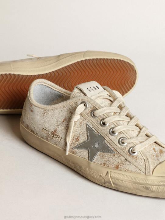 mujer Zapatillas deportivas v-star de piel blanca brillante con estrella de piel plateada metalizadaGolden Goose 02H663