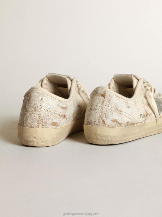 mujer Zapatillas deportivas v-star de piel blanca brillante con estrella de piel plateada metalizadaGolden Goose 02H663