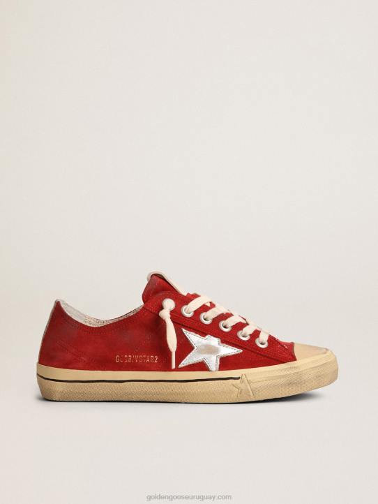 mujer Zapatillas deportivas v-star ltd de ante rojo oscuro con estrella de piel plateada metalizadaGolden Goose 02H6137