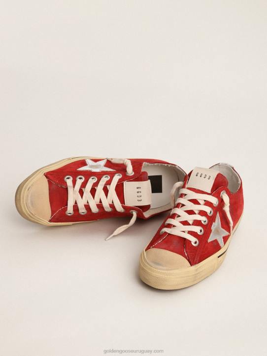 mujer Zapatillas deportivas v-star ltd de ante rojo oscuro con estrella de piel plateada metalizadaGolden Goose 02H6137