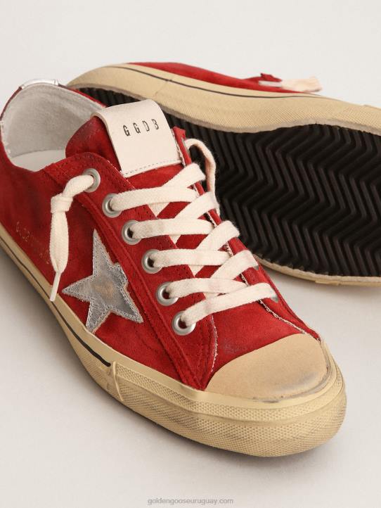 mujer Zapatillas deportivas v-star ltd de ante rojo oscuro con estrella de piel plateada metalizadaGolden Goose 02H6137