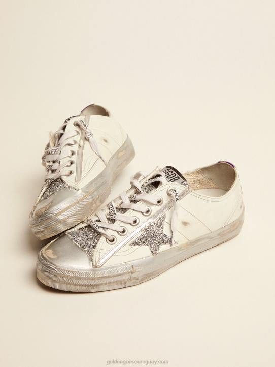 mujer Zapatillas deportivas v-star ltd de piel blanca y cristales de swarovskiGolden Goose 02H690