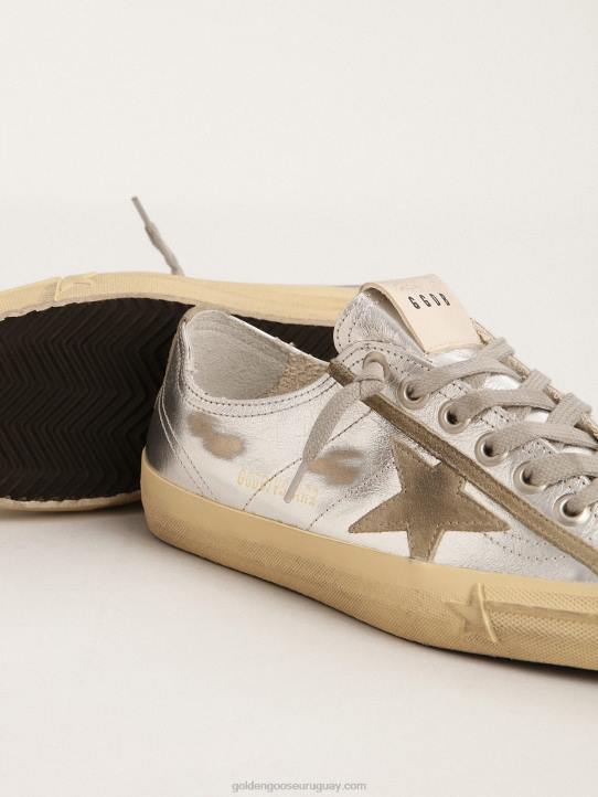 mujer Zapatillas deportivas v-star ltd de piel plateada metalizada con estrella de ante gris hieloGolden Goose 02H6134