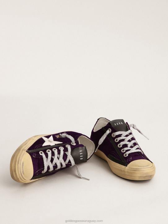 mujer Zapatillas deportivas v-star ltd de terciopelo morado con estrella de piel blancaGolden Goose 02H6131