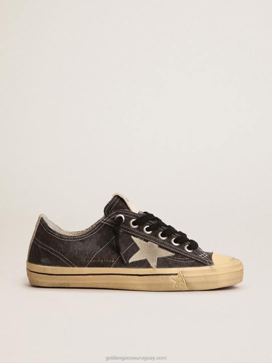 mujer Zapatillas v-star ltd de lona negra con estrella de ante gris hielo y refuerzo en el talónGolden Goose 02H6245